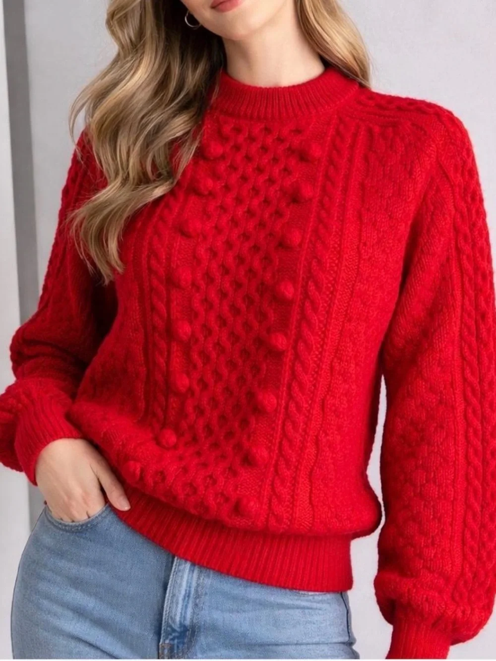 J. CREW Red Cable Knit Wool Blend Sweater Size M